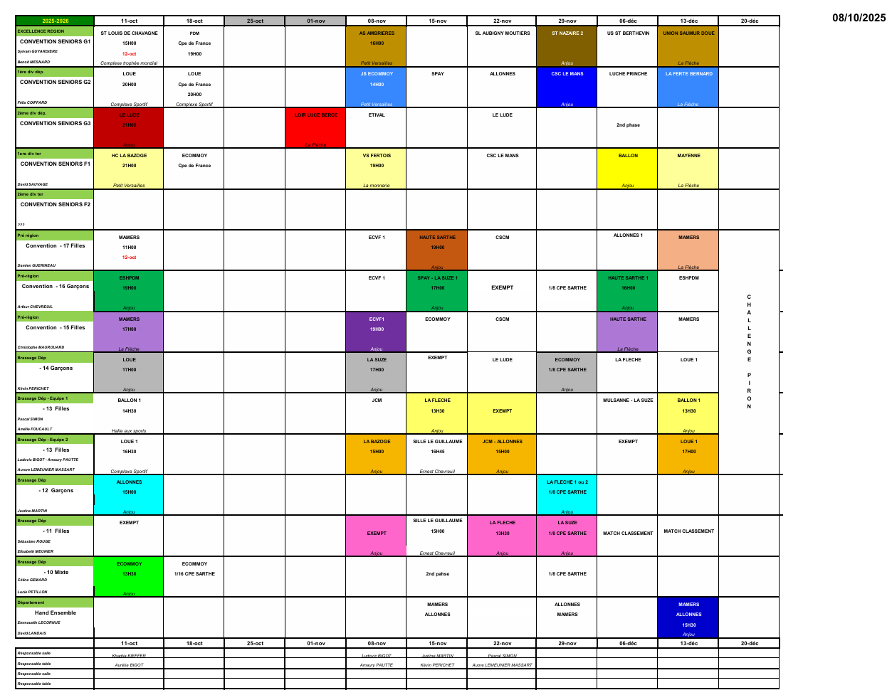 le calendrier saison 25.26