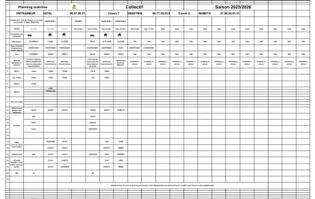 Calendrier des U11 au 8 Octobre