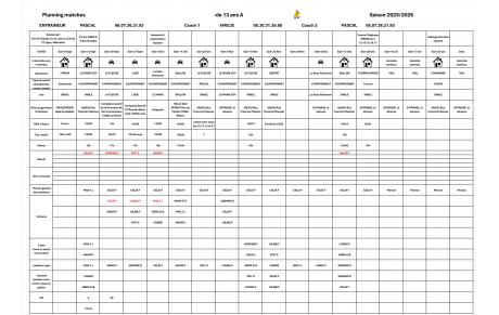 calendrier  général des 13 A  au 12 Octobre