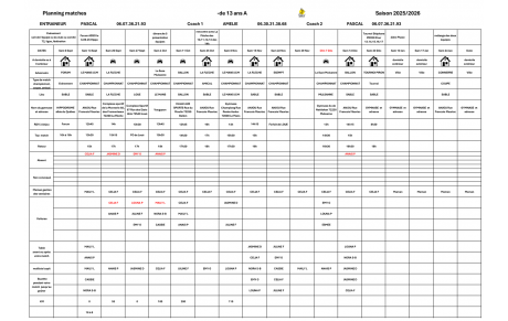 calendrier  général des 13 A  MAJ le 7 Novembre